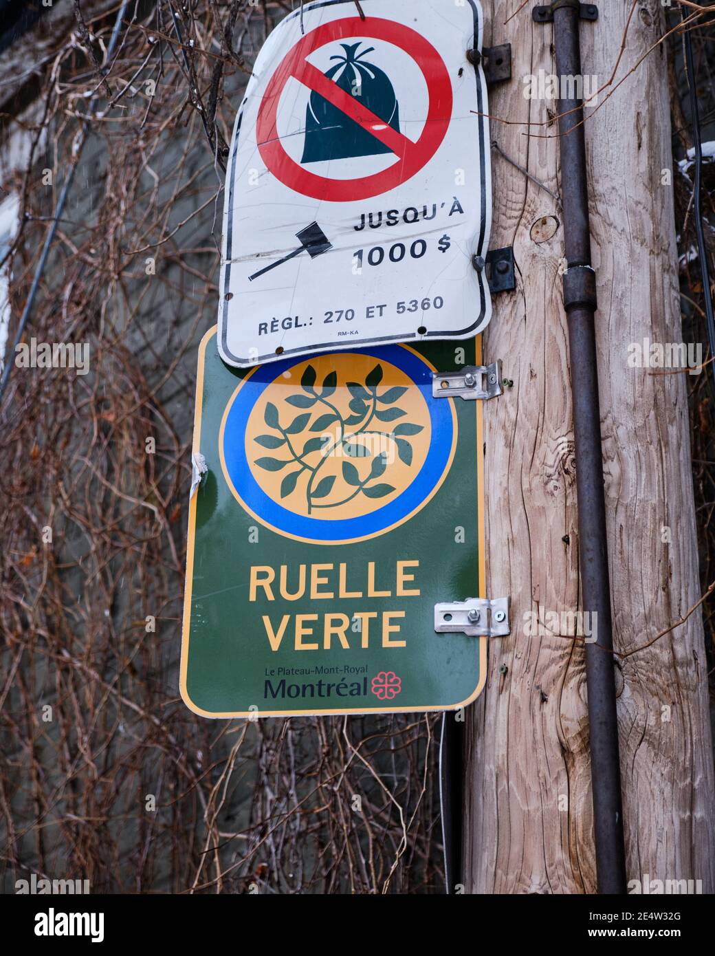 A Ruelle Verte sign in a Montreal back alley Stock Photo