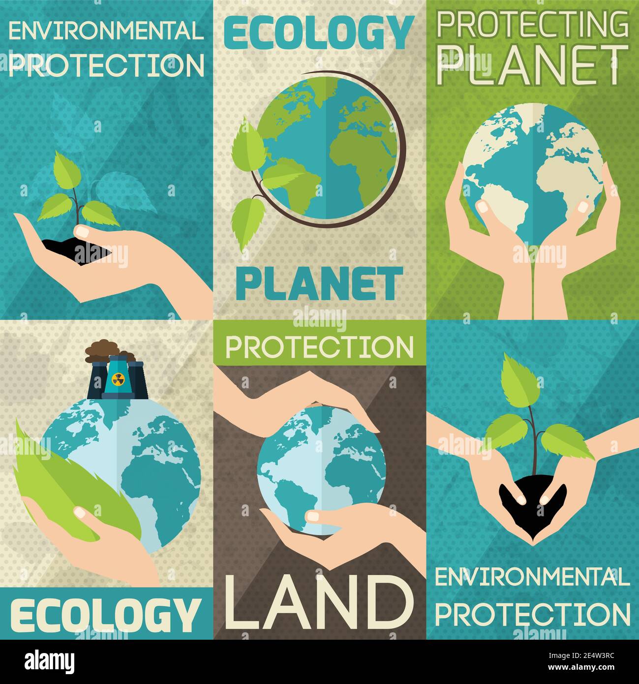 Hand hold plants and globe environmental protection mini poster set  isolated vector illustration Stock Vector Image & Art - Alamy
