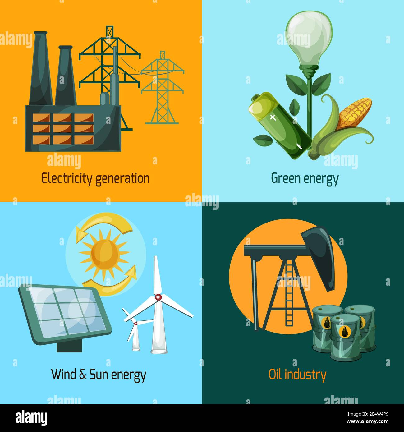 Energy design concept set with electricity generation green wind and