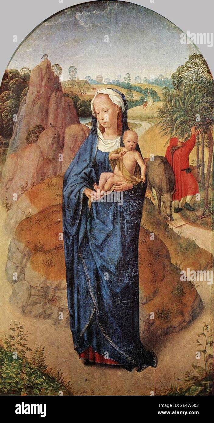Memling Virgin and Child in a Landscape. Stock Photo