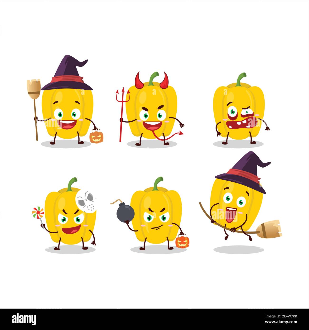 Halloween expression emoticons with cartoon character of yellow pepper ...
