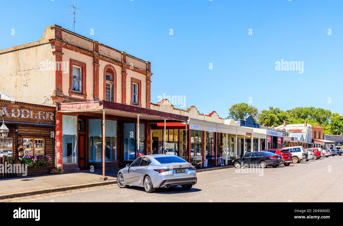 Historic buildings in Fraser Street, Clunes, Victoria, Australia Stock Photo
