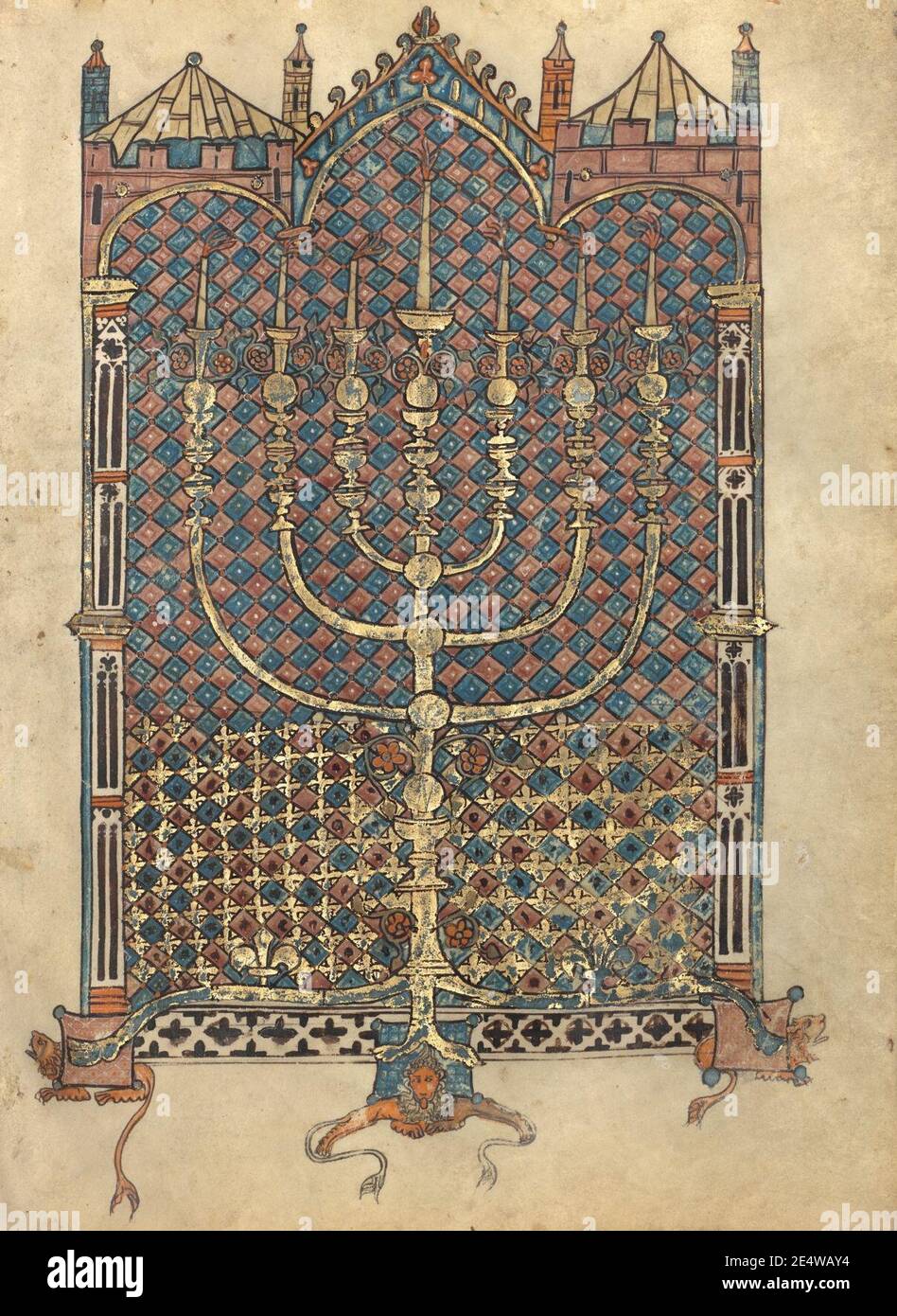 Menorah of the Tabernacle from the Rothschild Pentateuch Stock Photo