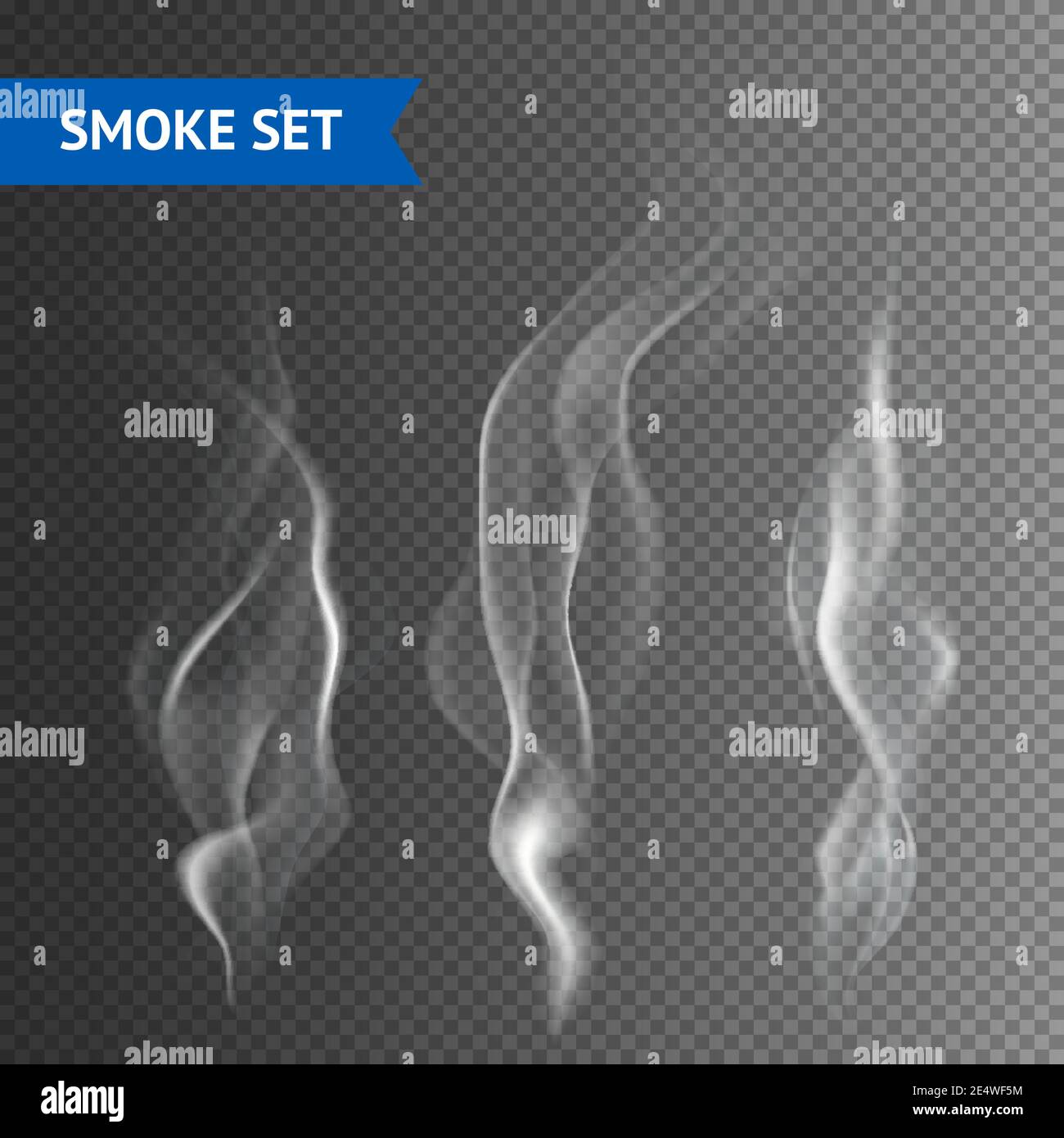 Delicate white cigarette smoke waves on transparent background vector illustration Stock Vector