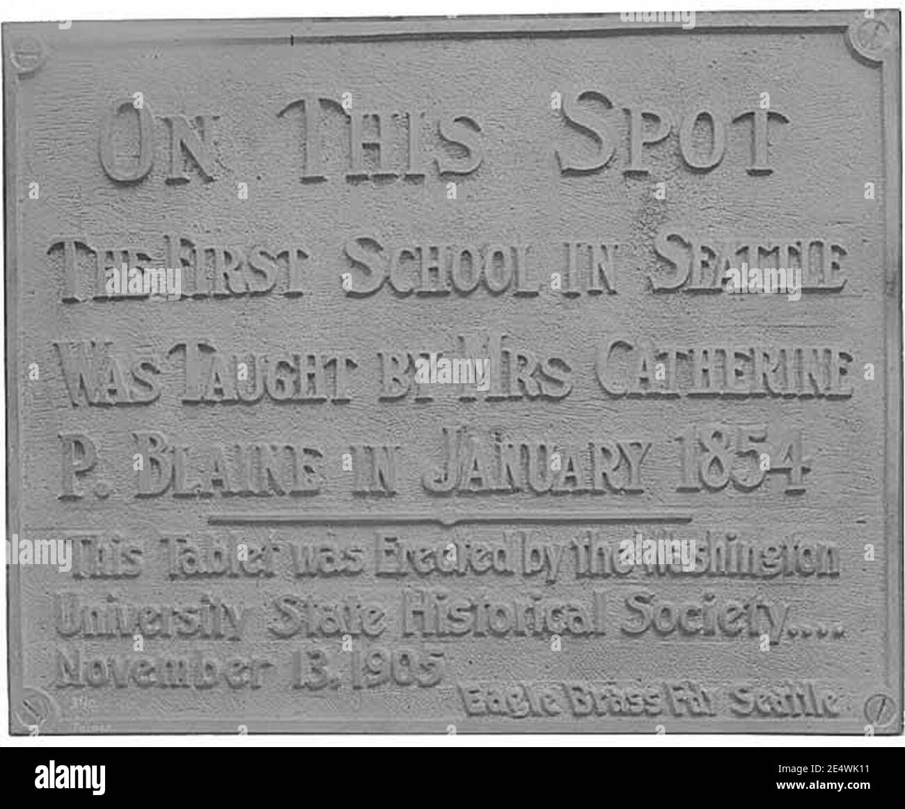 Memorial tablet for the first school in Seattle, ca 1905 (PEISER 87). Stock Photo