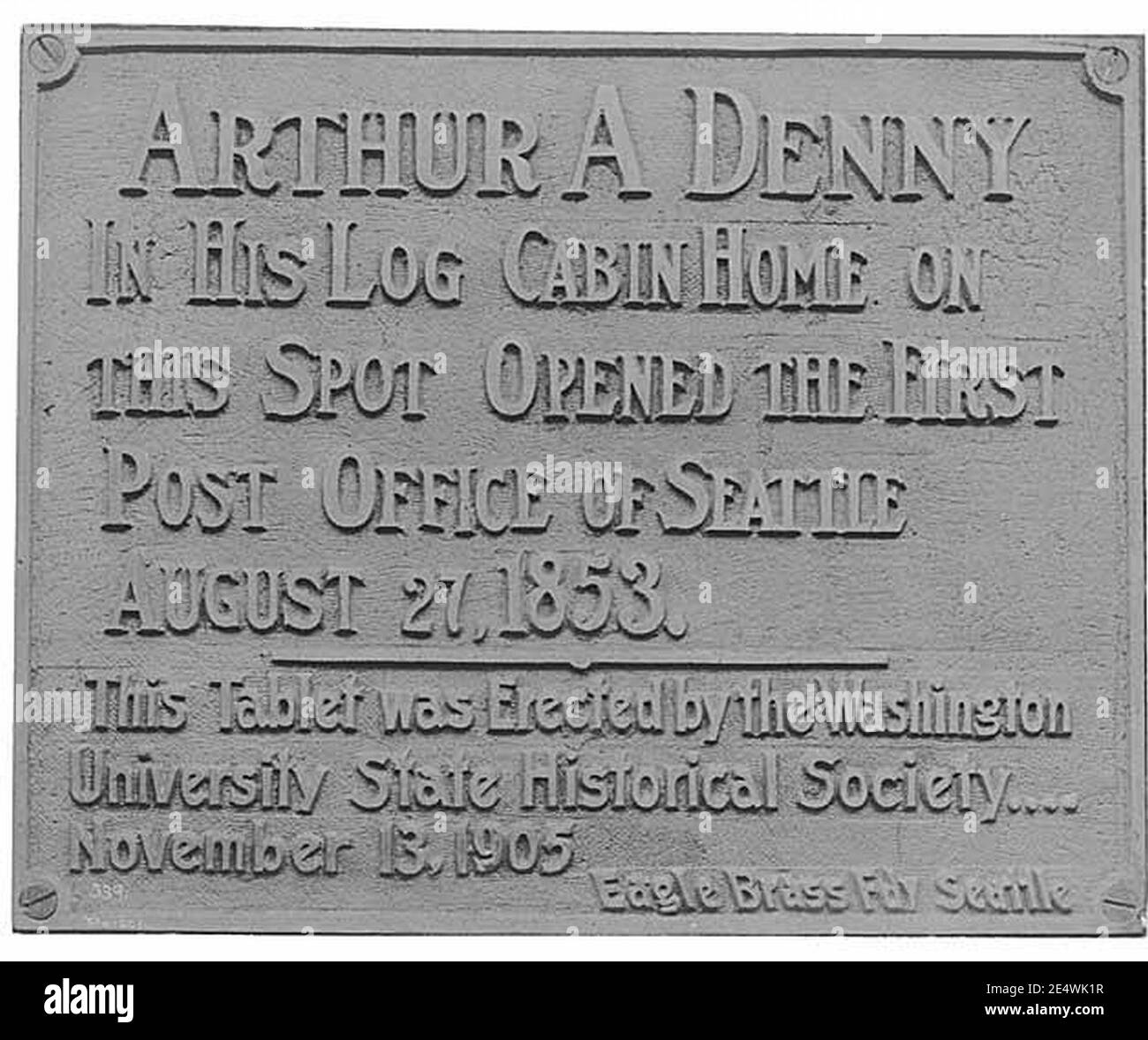 Memorial tablet for Arthur A Denny and first Post Office in Seattle, ca 1905 (PEISER 40). Stock Photo