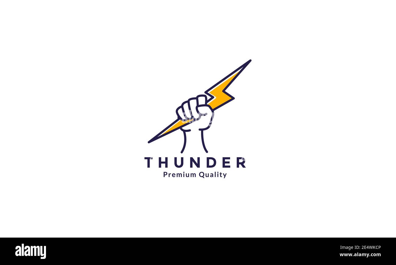 hand line holding thunderbolt logo symbol vector icon graphic design Stock Vector