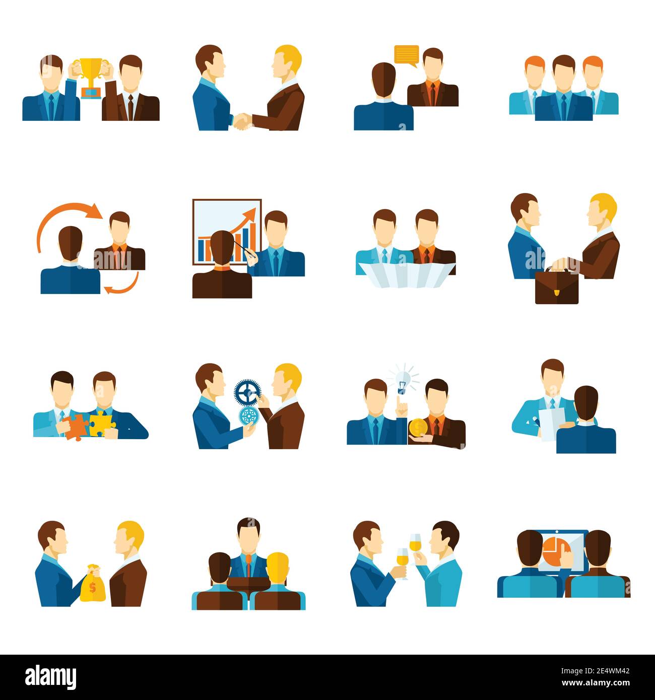 Business partnership teamwork management and communication flat icons ...