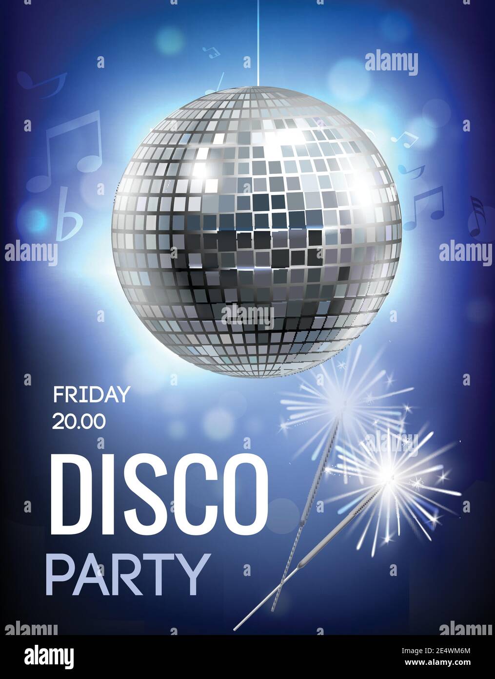 Party invitation poster with disco ball in spot lights vector illustration  Stock Vector Image & Art - Alamy