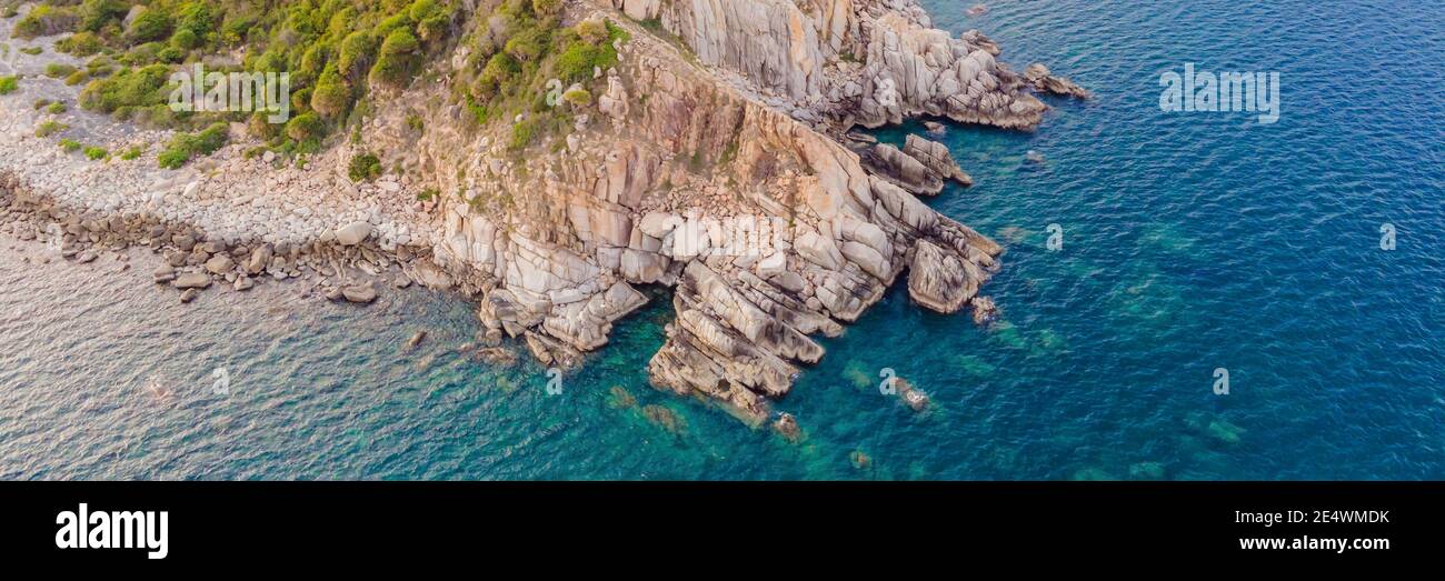 Aerial view of ocean waves and fantastic Rocky coast BANNER, LONG ...