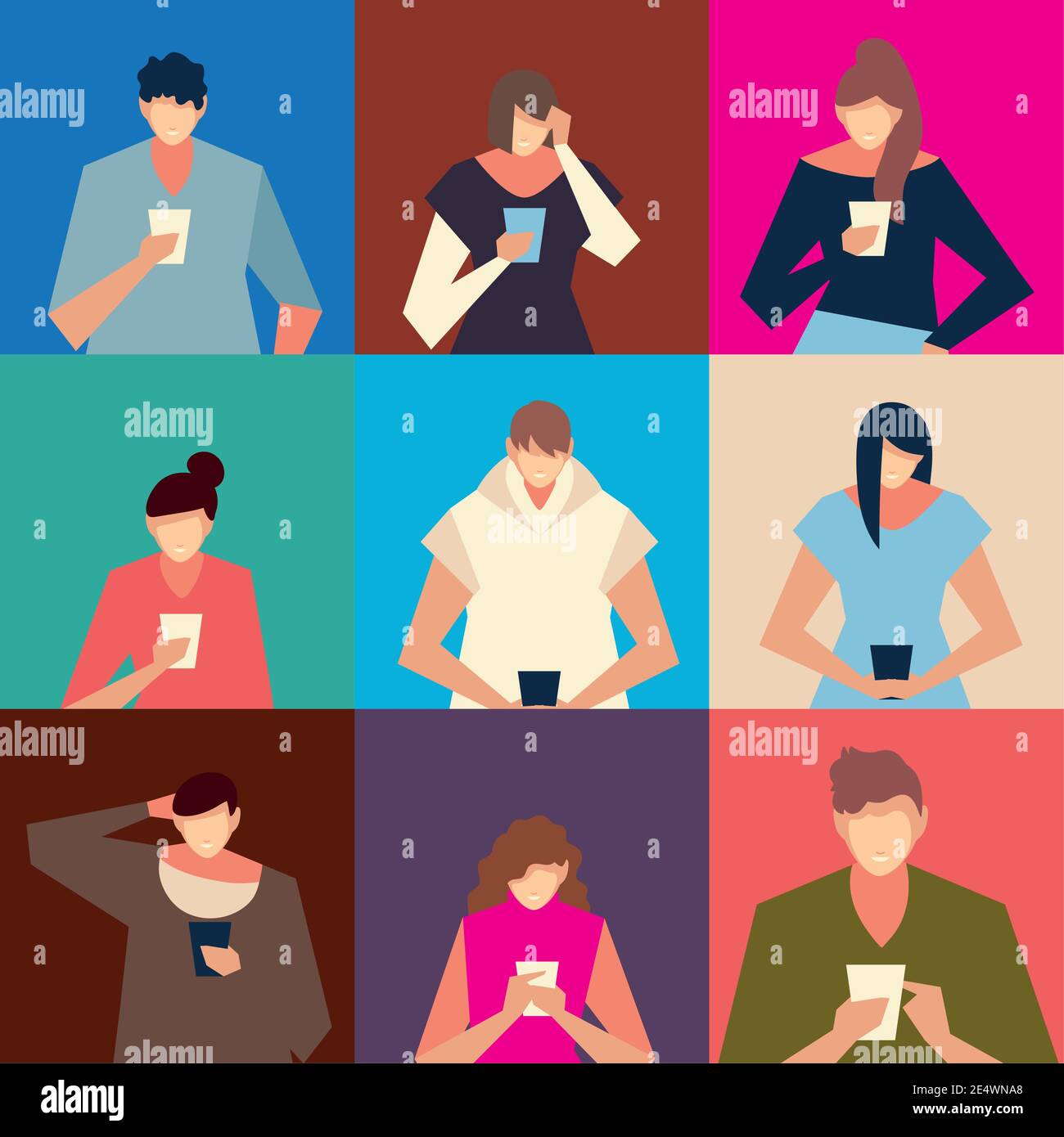 people using smartphone, men and women with devices vector illustration ...