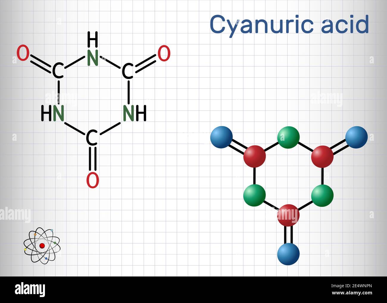 Cyanuric acid molecule. It is triazine, enol tautomer of isocyanuric