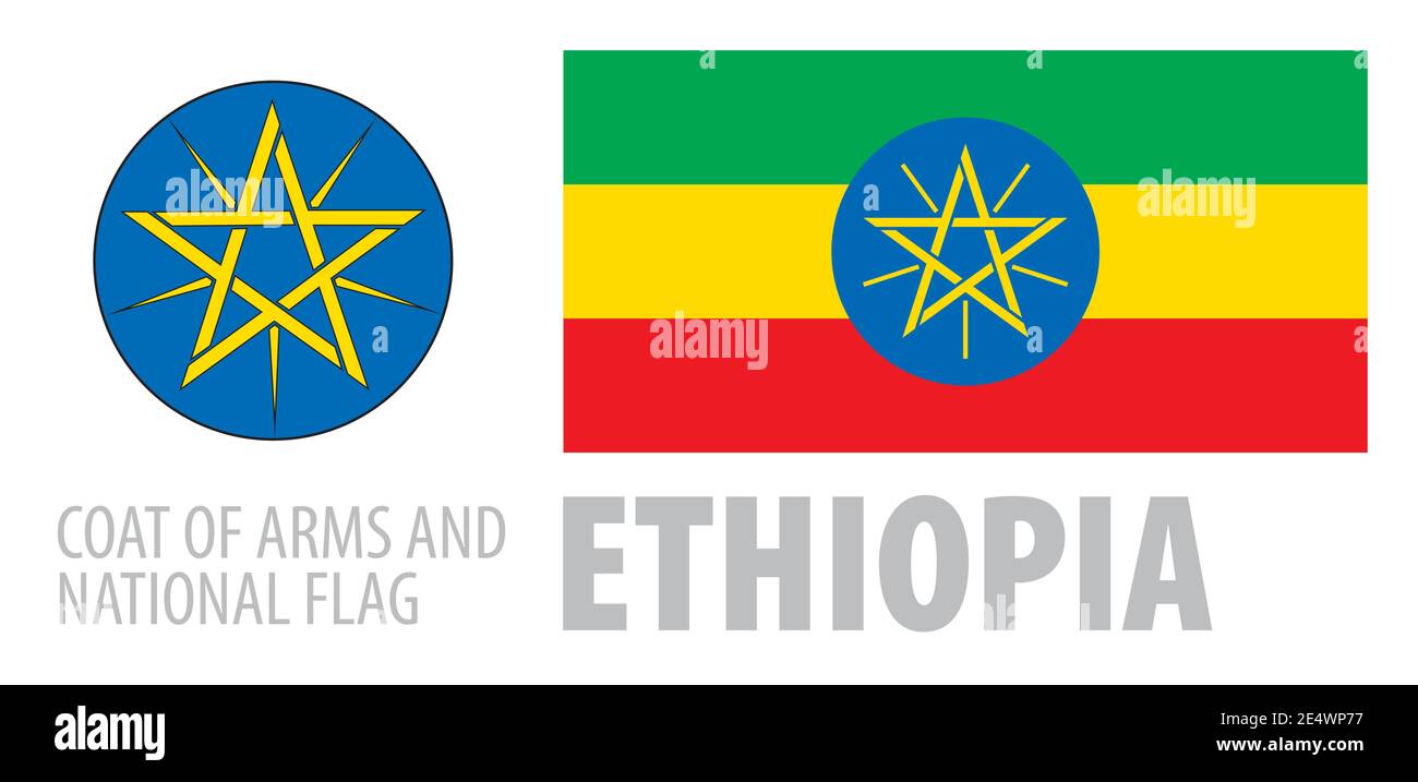 Vector set of the coat of arms and national flag of Ethiopia Stock