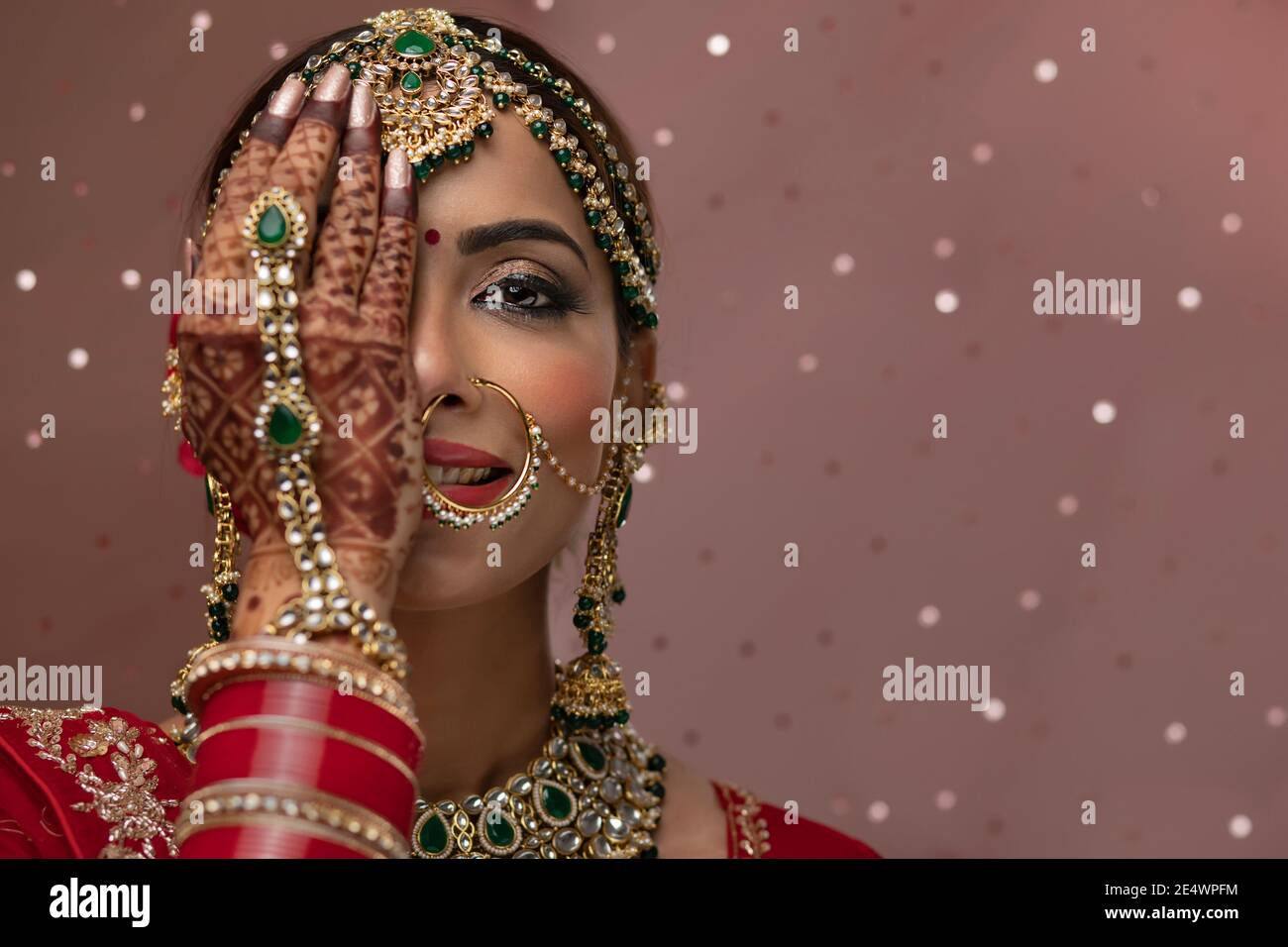Portrait of Emotional Indian bride Stock Photo