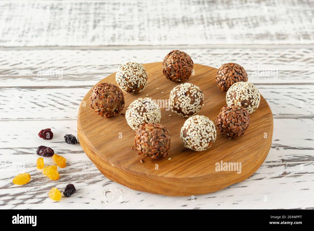 Healthy raw energy balls. Candy vegan balls of dates, coconut pulp