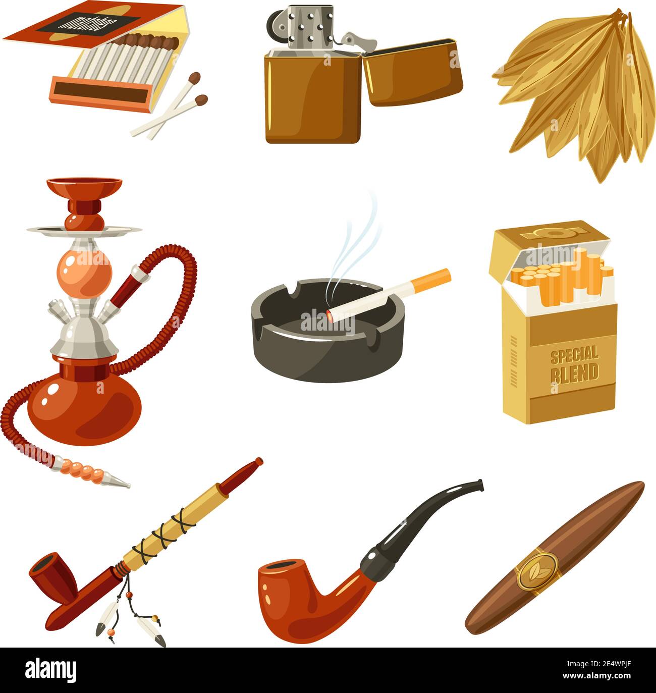 Tobacco and smoking decorative icons set with matches lighter cigarette pack isolated vector illustration Stock Vector