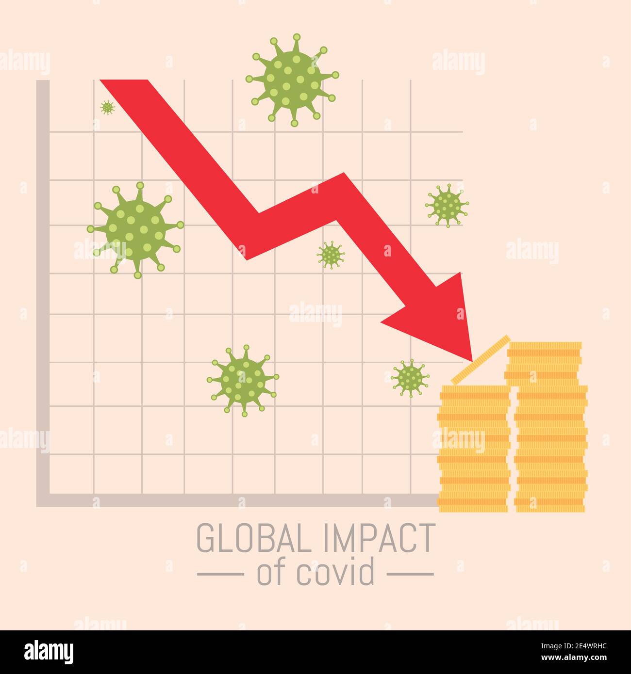 global impact of covid 19 coronavirus, economy financial downfall vector illustration Stock Vector