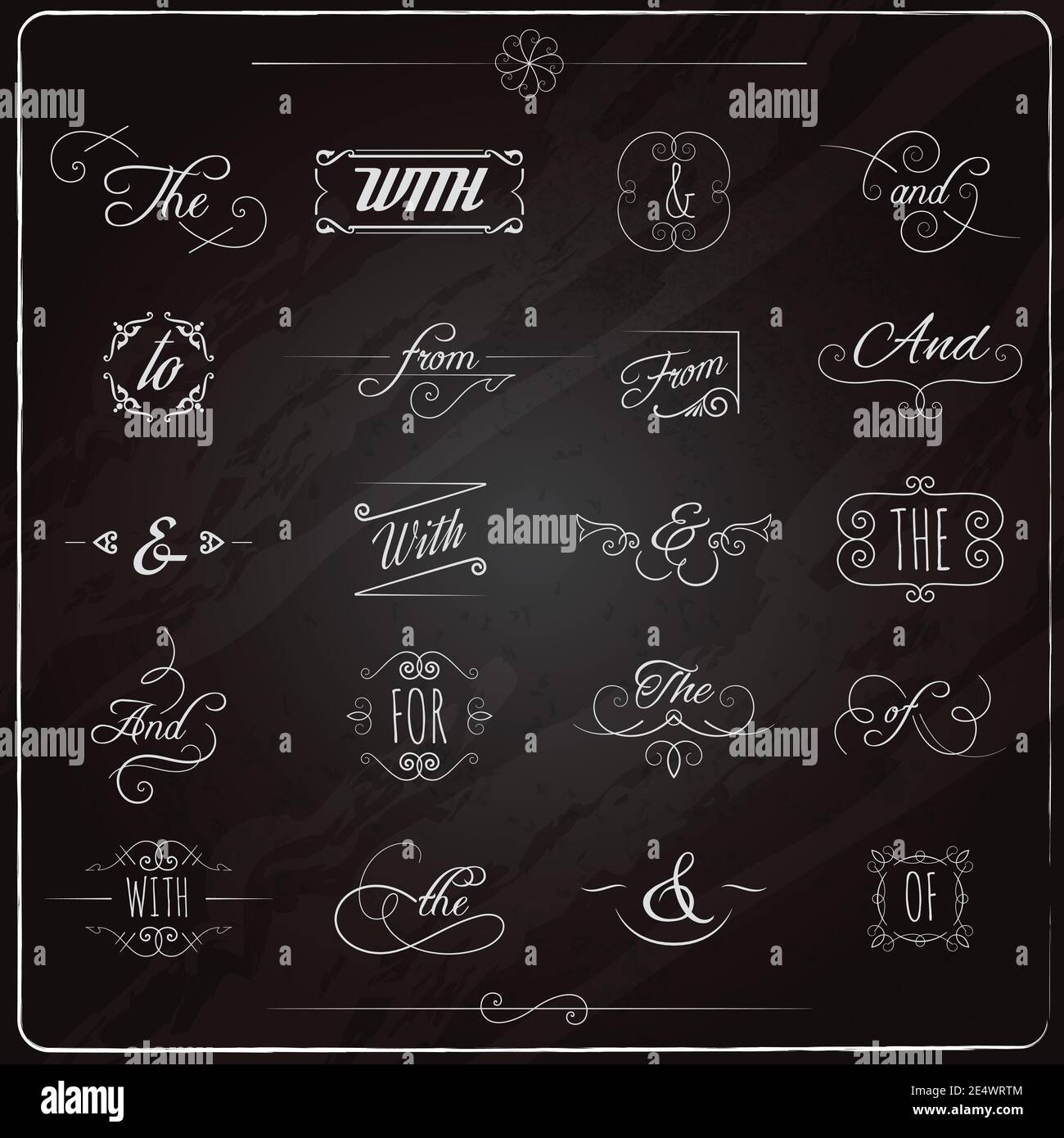 Catchwords and ampersand chalkboard calligraphic elements set isolated