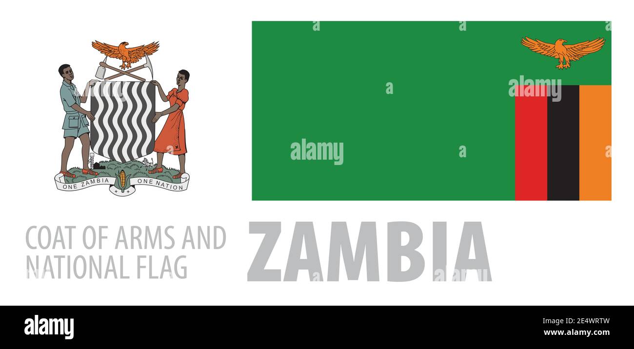 Vector set of the coat of arms and national flag of Zambia Stock Vector