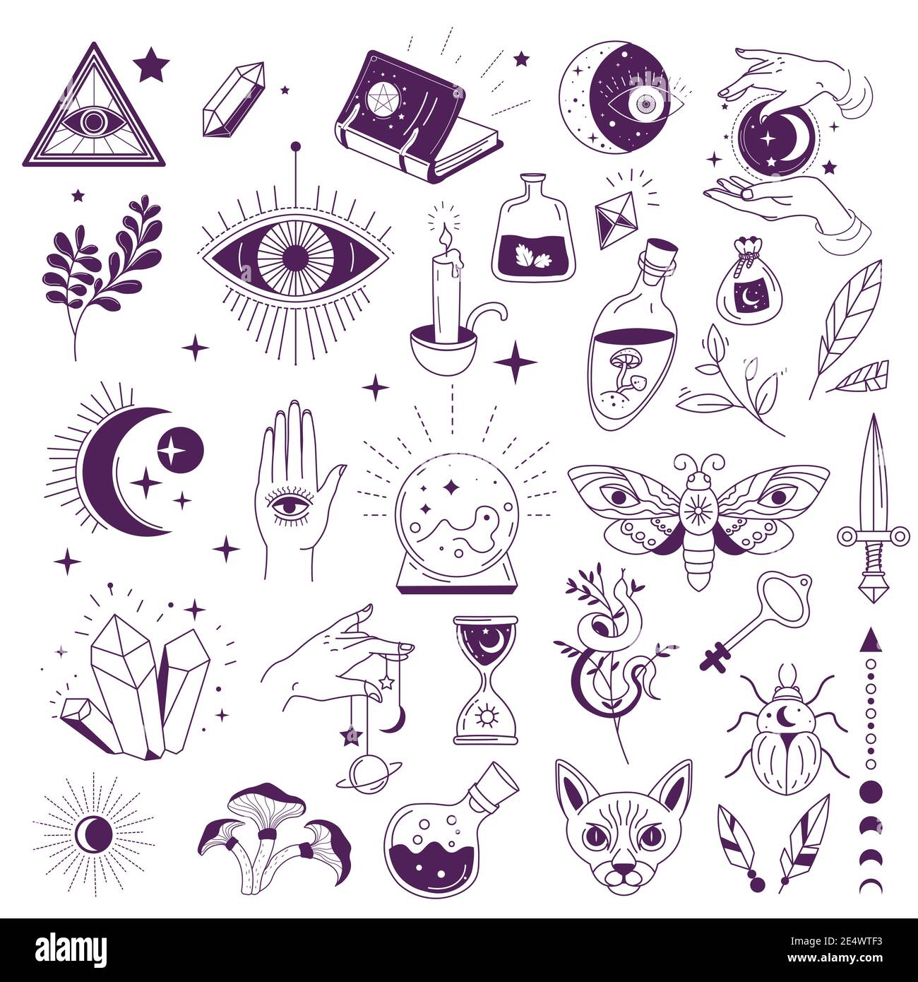 Magic and mystic, symbols of witchcraft and occult Stock Vector