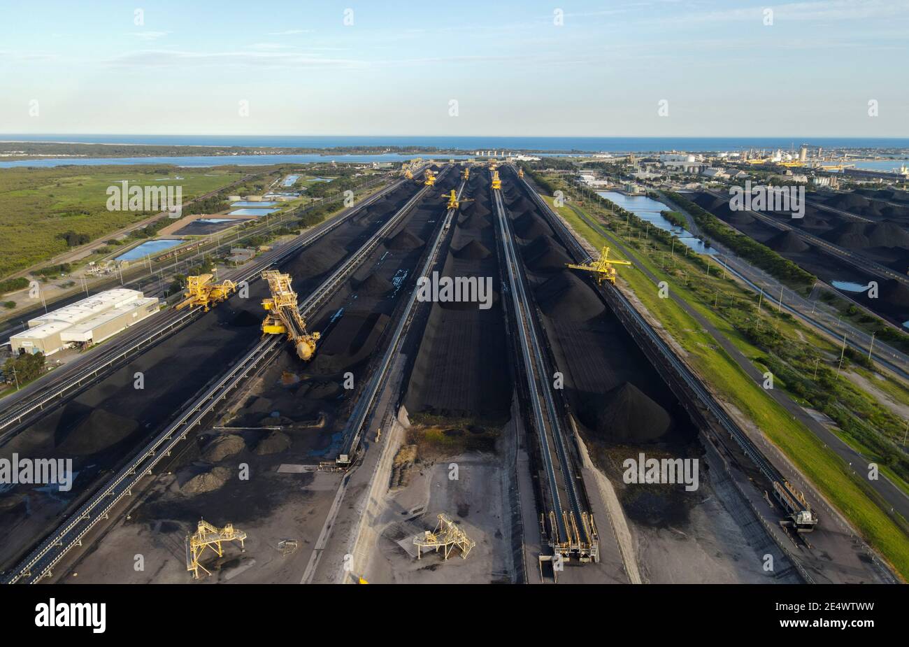 Port of Newcastle Black Coal Loader onto Bulk Shipping Carriers Boats for Export Stock Photo