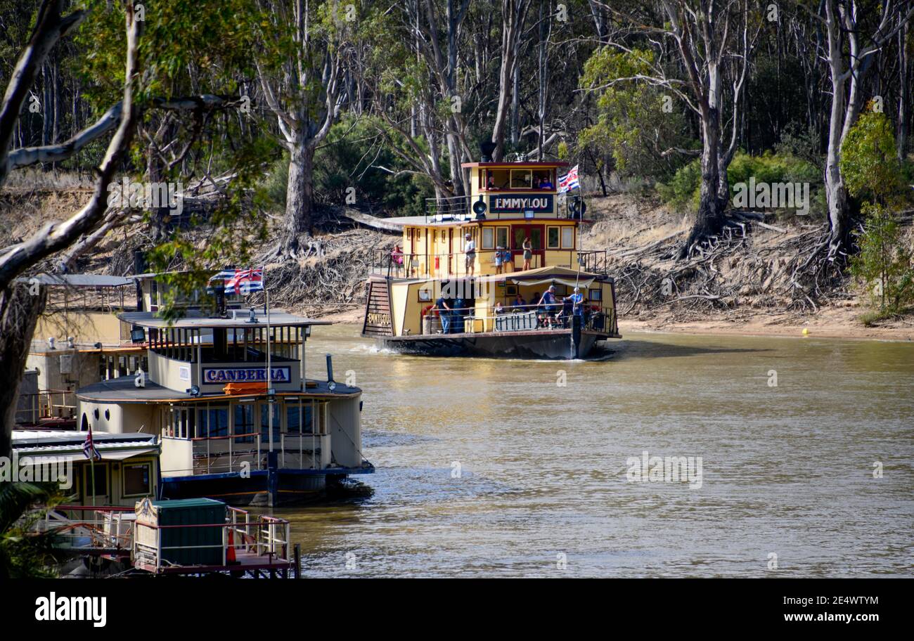 Paddle Steamers on a Sunny Day on the Murray River, Echuca, Victoria Australia Stock Photo