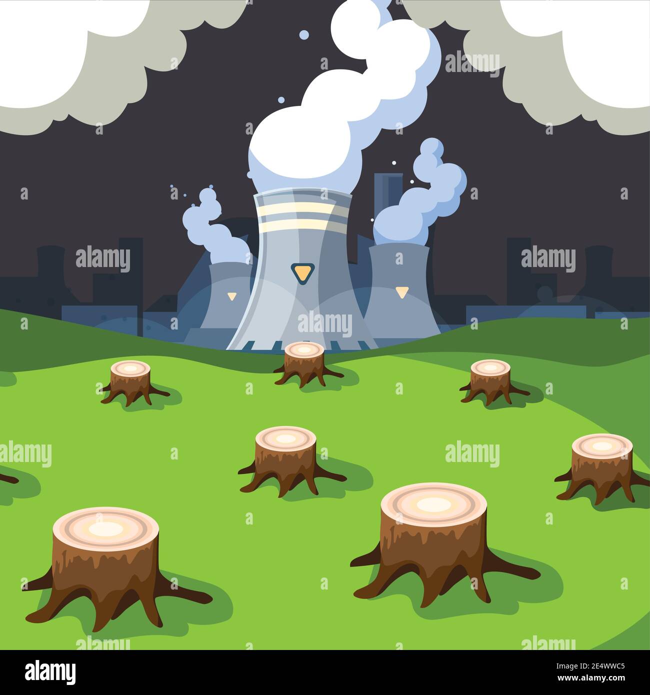 factory problem and nature environment pollution, forest trees felling