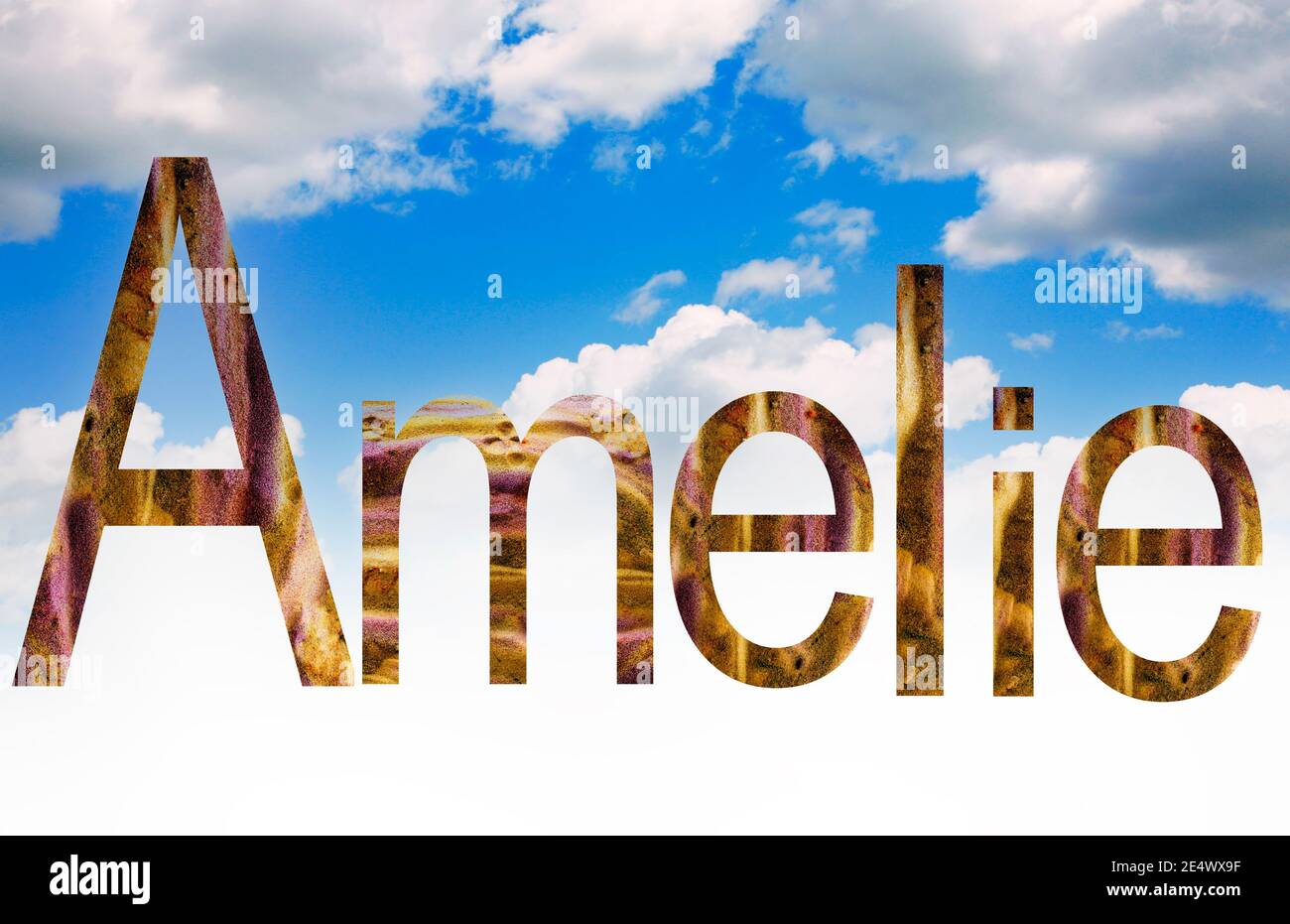 Name Amelie in english surrounded by clouds background Stock Photo Alamy