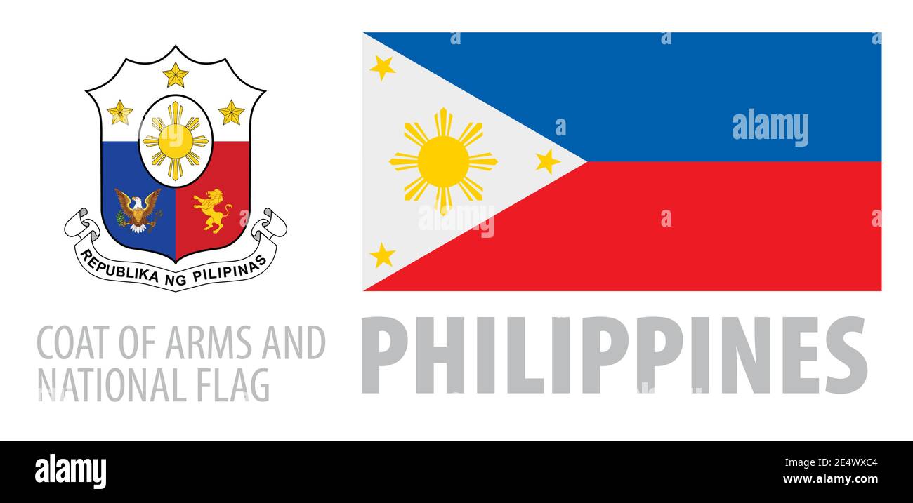 Vector set of the coat of arms and national flag of Philippines Stock