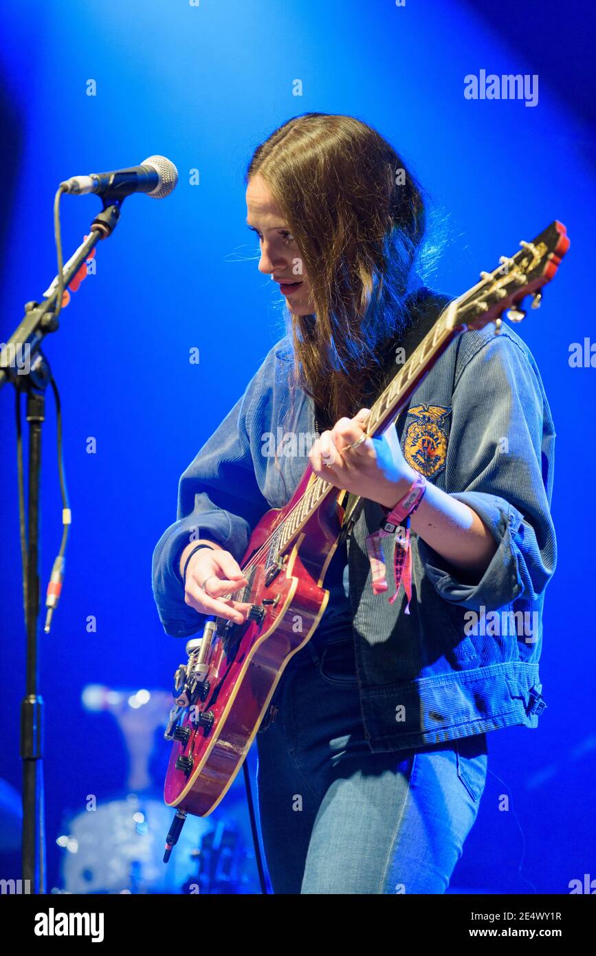 Jessica Staveley-Taylor of The Staves performing at the Womad Festival, Charlton Park, UK. July 25, 2015 Stock Photo