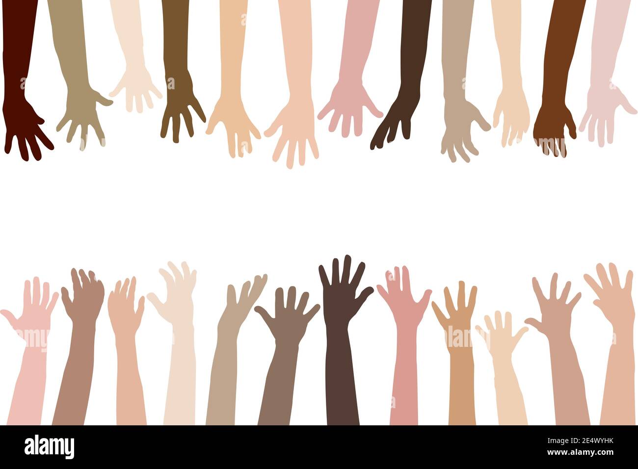 Raised hands of different race skin Stock Vector