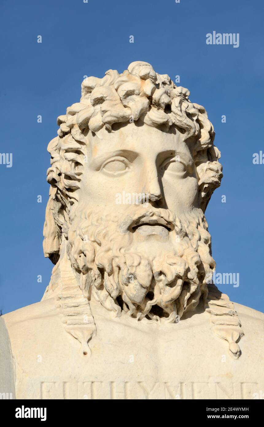 Portrait Marble Statue or Bust of Euthymenes of Massilia (c6thBC) Greek Explorer Marseille France Stock Photo