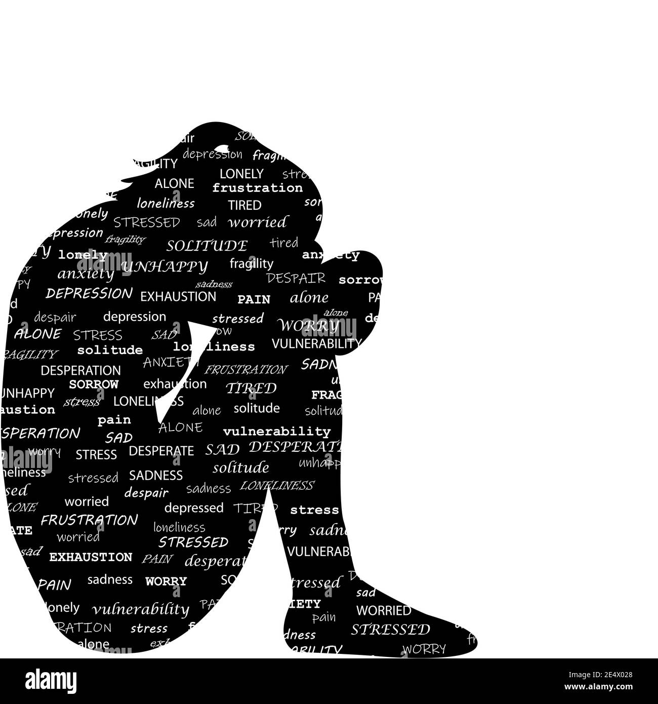 Sad woman silhouette with typography pattern Stock Vector