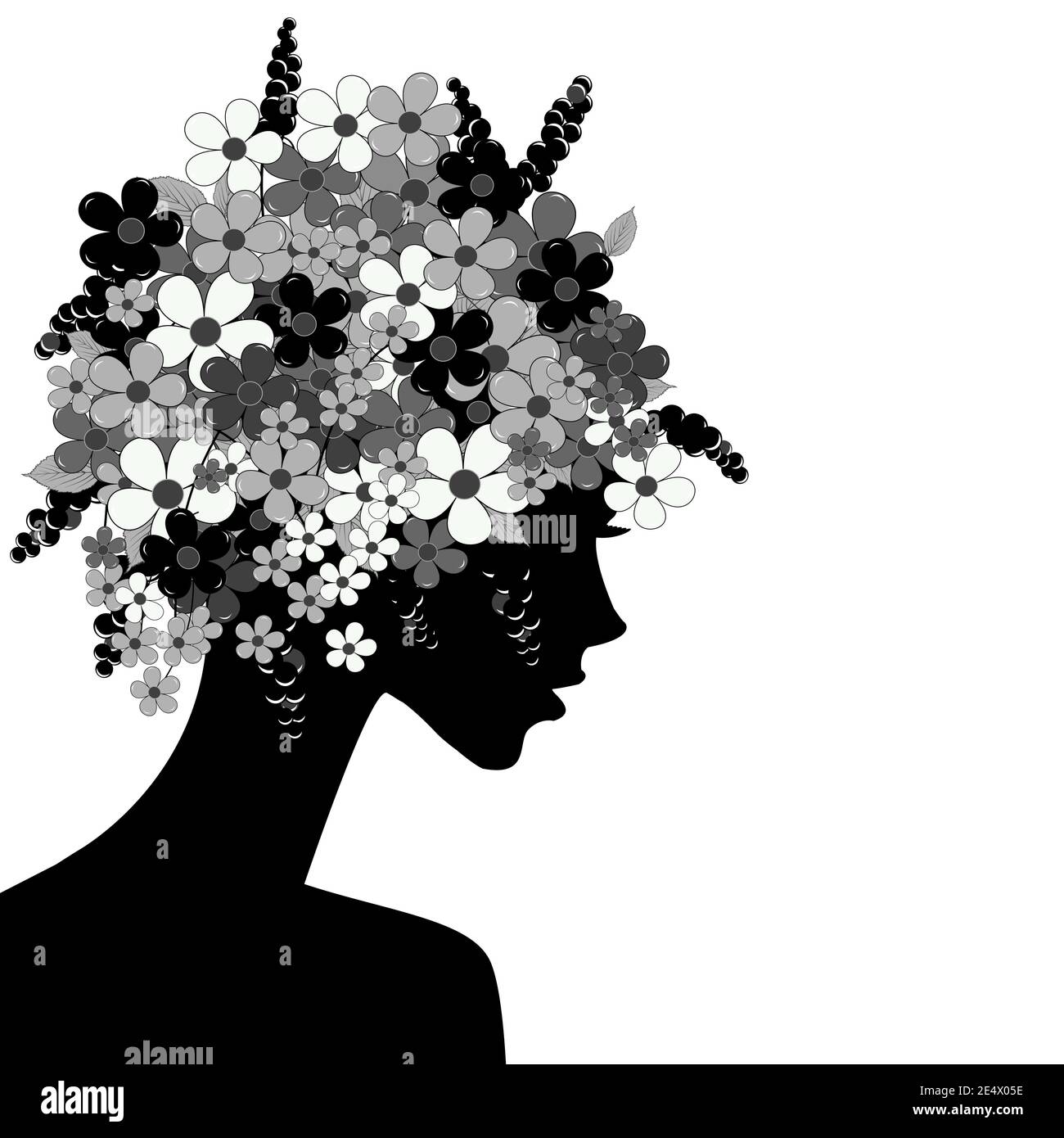 Black woman profile with flowers in her head Stock Vector Image & Art -  Alamy