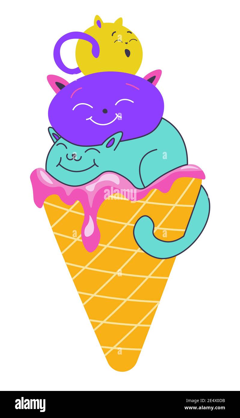 Ice cream with decorative figures of cats on top Stock Vector