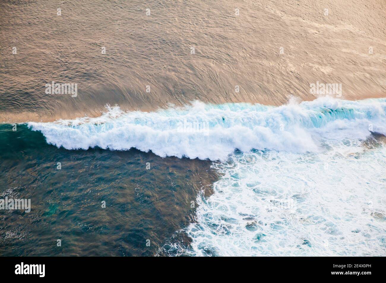 Deep blue stormy sea water surface with white foam and waves pattern, background photo texture. Storm waves. Stock Photo
