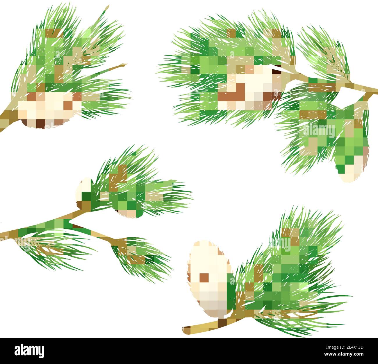Green pine branches with cones realistic set for decoration isolated ...