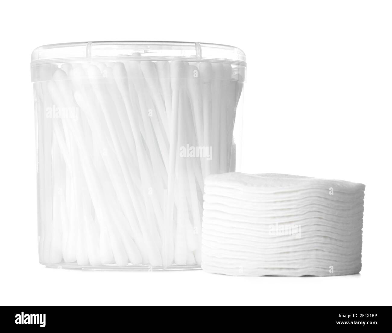 Cotton pads and cotton buds isolated on white background Stock Photo