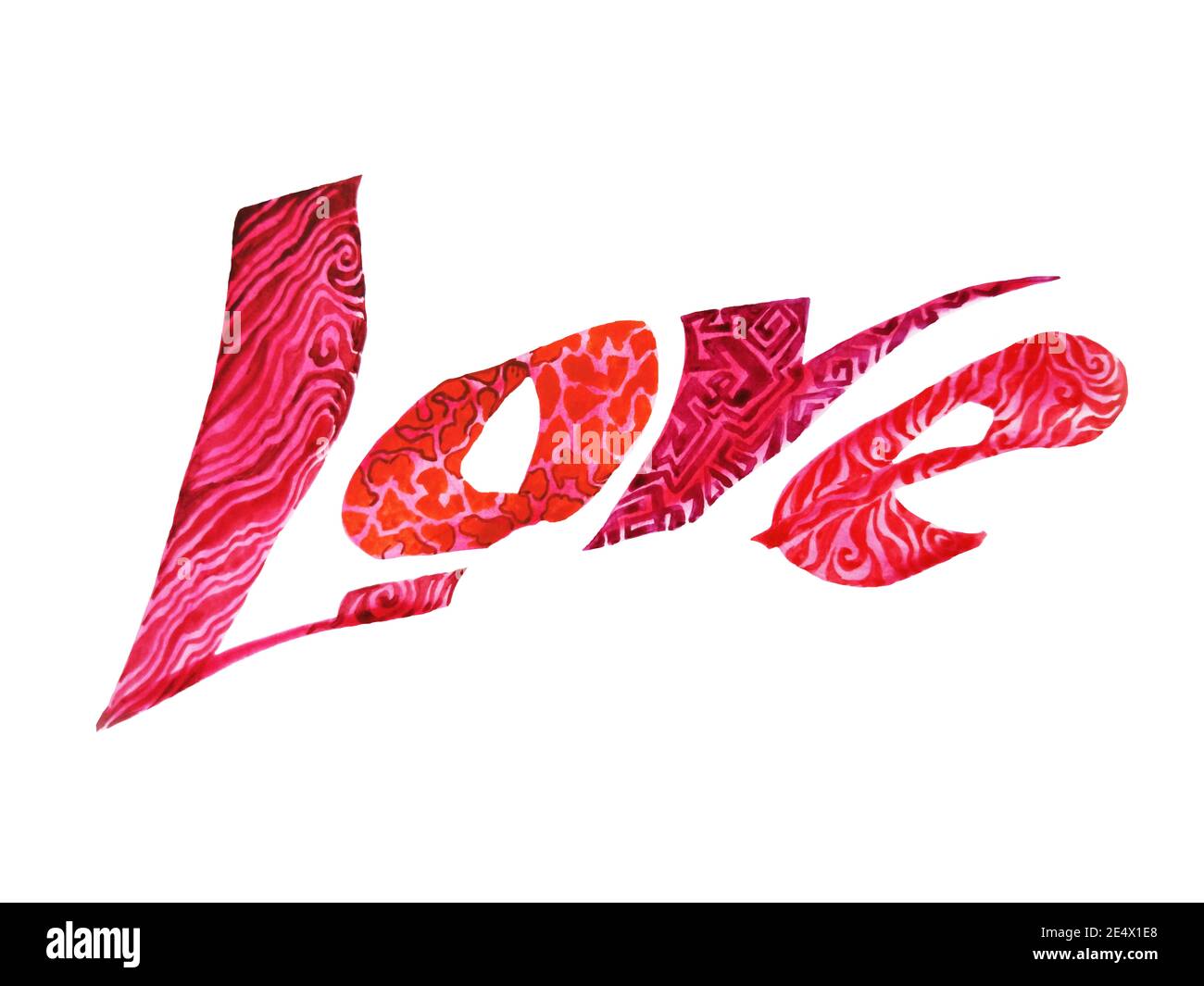 Love romantic lettering. Watercolor red pink letters hand drawing ...