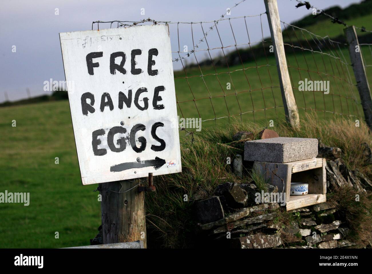 Free Range Eggs for sale at side of rural road in Devon. England. Free range eggs cannot be sold in UK from 21st March 2022 due to bird flu. Stock Photo