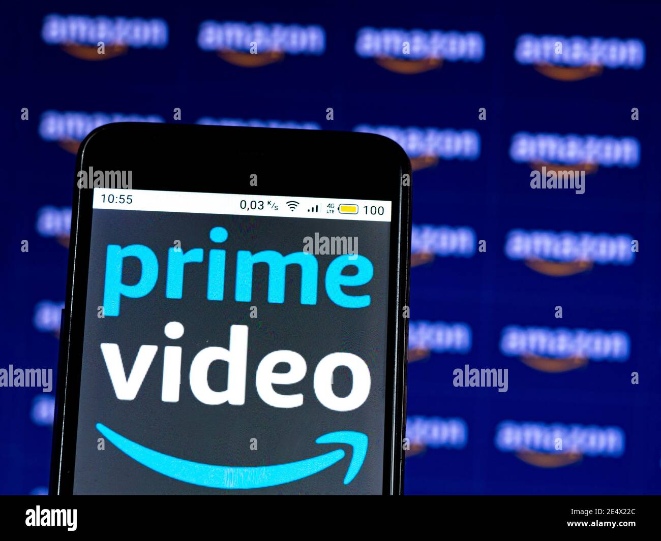 In this photo illustration an Amazon Prime Video logo seen displayed on