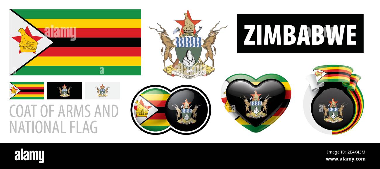 Vector set of the coat of arms and national flag of Zimbabwe Stock