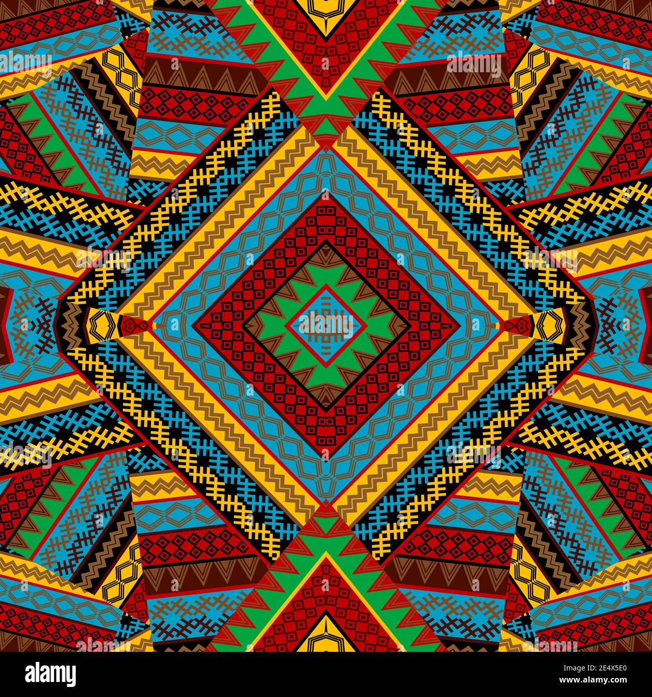 Creative colorful seamless patchwork pattern with african geometrical motifs Stock Vector