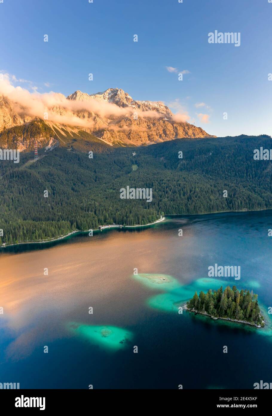 Aerial view of eibsee lake with island hi-res stock photography and ...