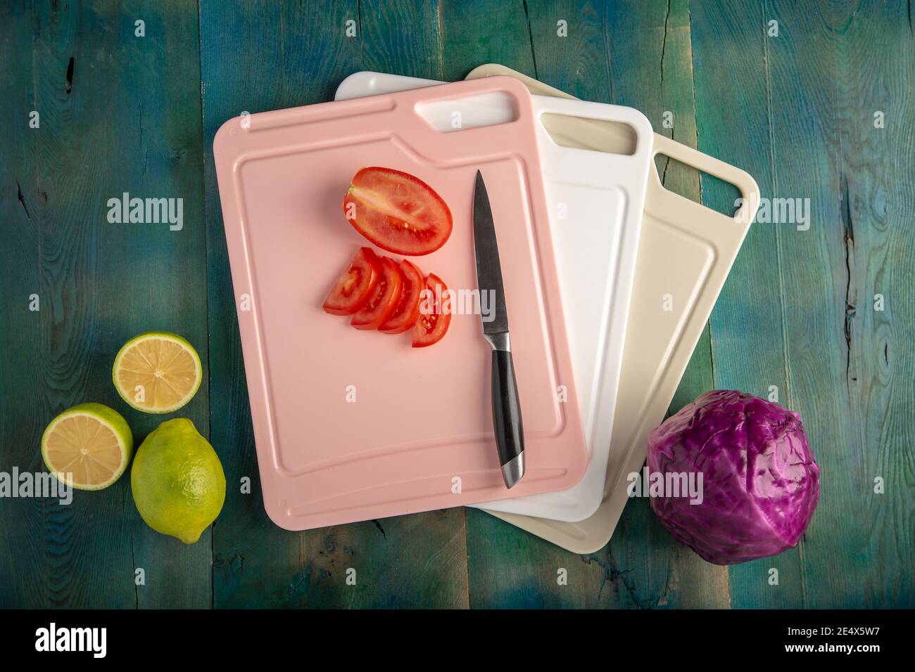 plastic chopping board with Knife Stock Photo Alamy