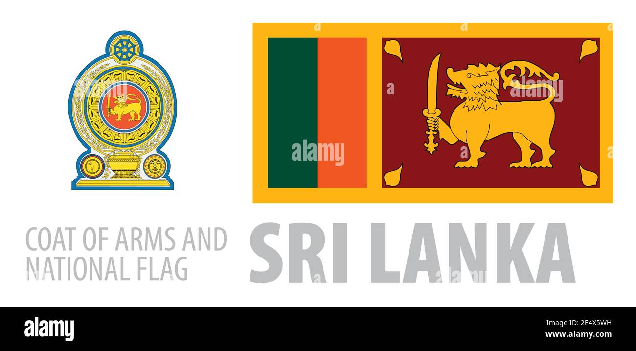 Vector set of the coat of arms and national flag of Sri Lanka Stock Vector
