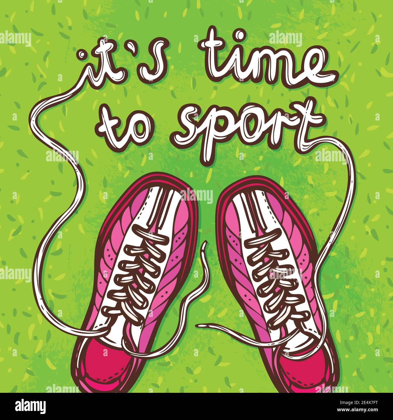 Sport skateboard pair of sketch gumshoes on green background poster vector illustration Stock Vector