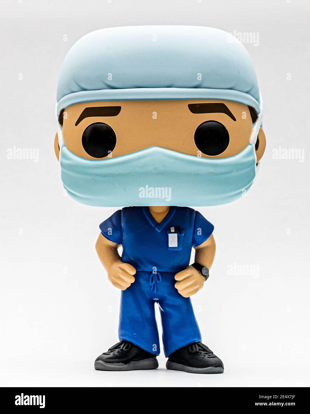 MADRID, SPAIN - Jan 21, 2021: Vinyl funko pop, of a doctor with a mask for  Covid-19 on white background Stock Photo - Alamy