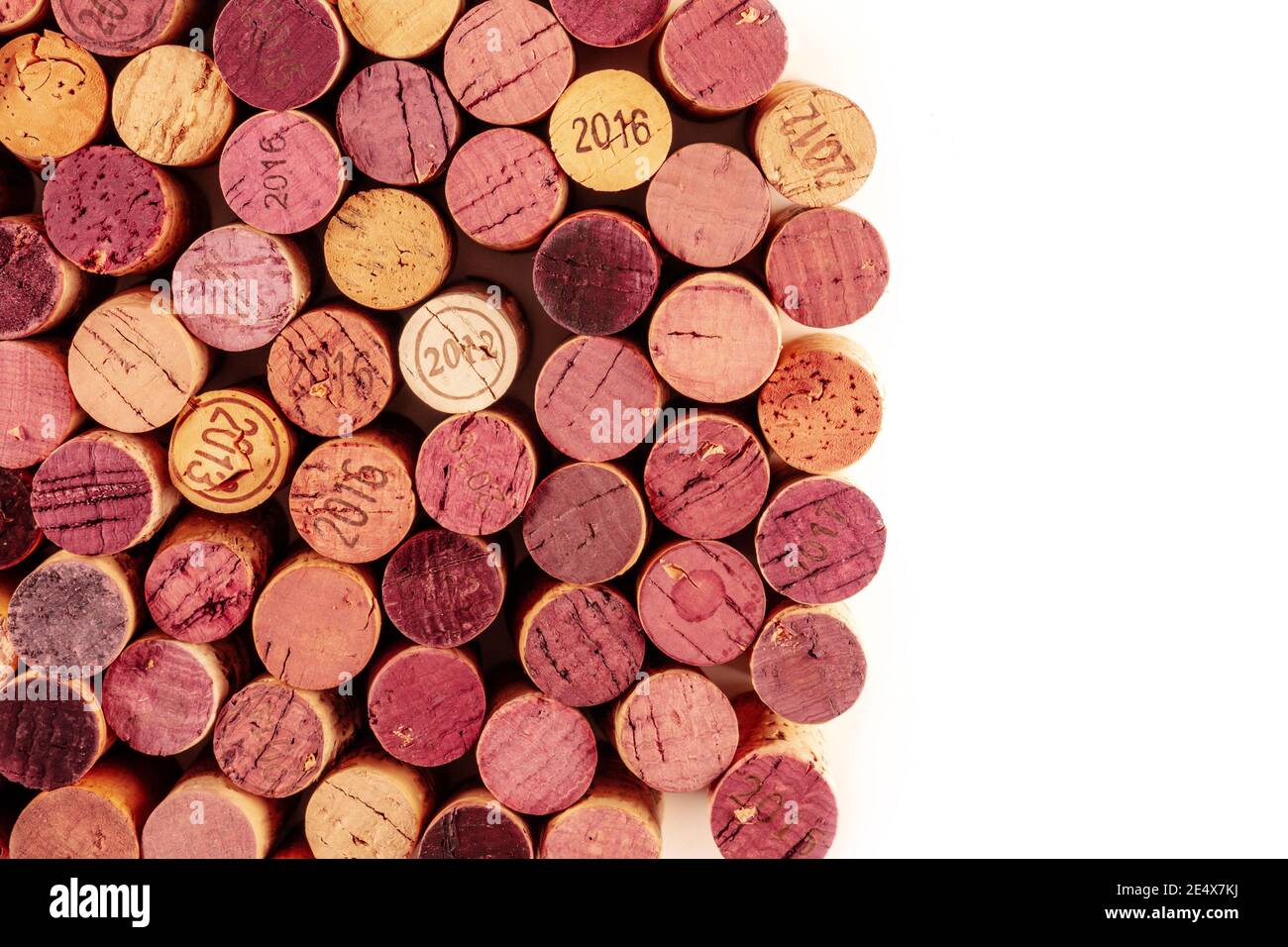 Wine corks, a design template for a restaurant menu, shot from above with copy space, on a white background Stock Photo