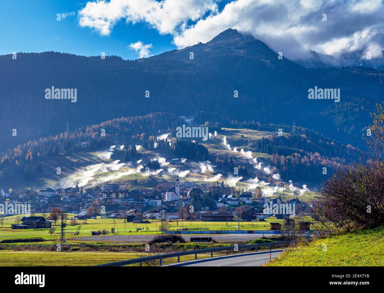 Slope preparation in autumn near Lermoos, Grubigstein, Tyrol, Austria Stock Photo